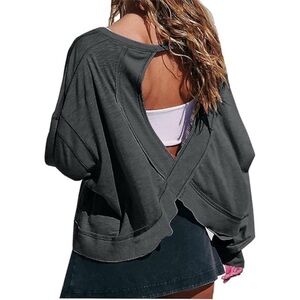 American Eagle Outfitters Charcoal Open-Back Sweatshirt